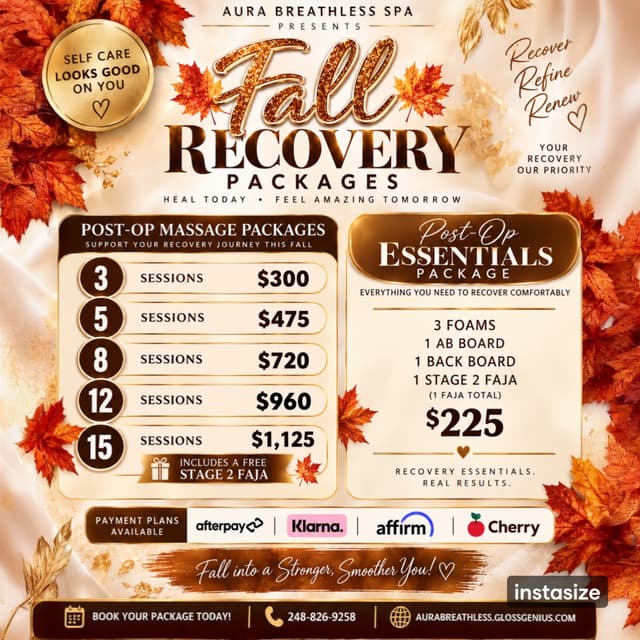 Fall Recovery Post Op Package at Aura Breathless Spa in Farmington, MI